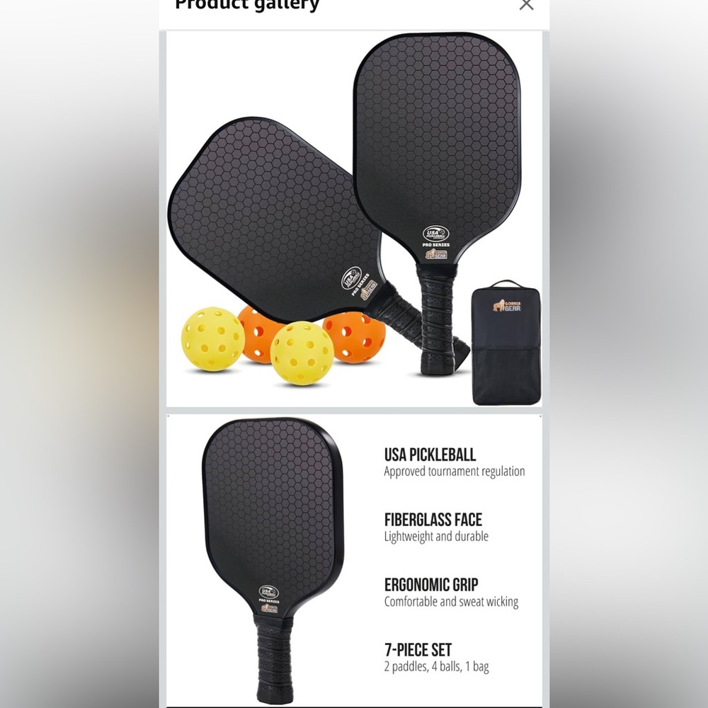 Gorilla Gear USA approved pickleball starter set paddles with bag and balls.
